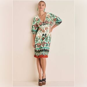 VENUS V-Neck Midi Dress - Seti Olive Ikat